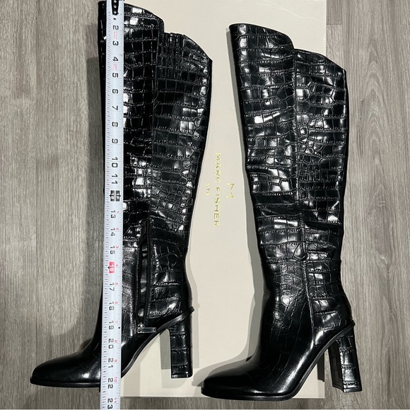 Marc Fisher Black Croc-Embossed Over the Knee Boots- Unella - Picture 4 of 9